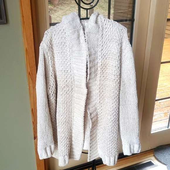 Simply Noelle Winter White Knit Hooded Wrap Around Sz XL Sweater Cardigan - Picture 1 of 11